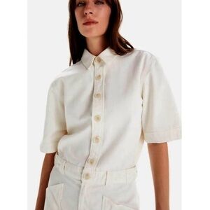 NEW Mother Denim Elbow Grease Ivory Jumpsuit Short Sleeve S